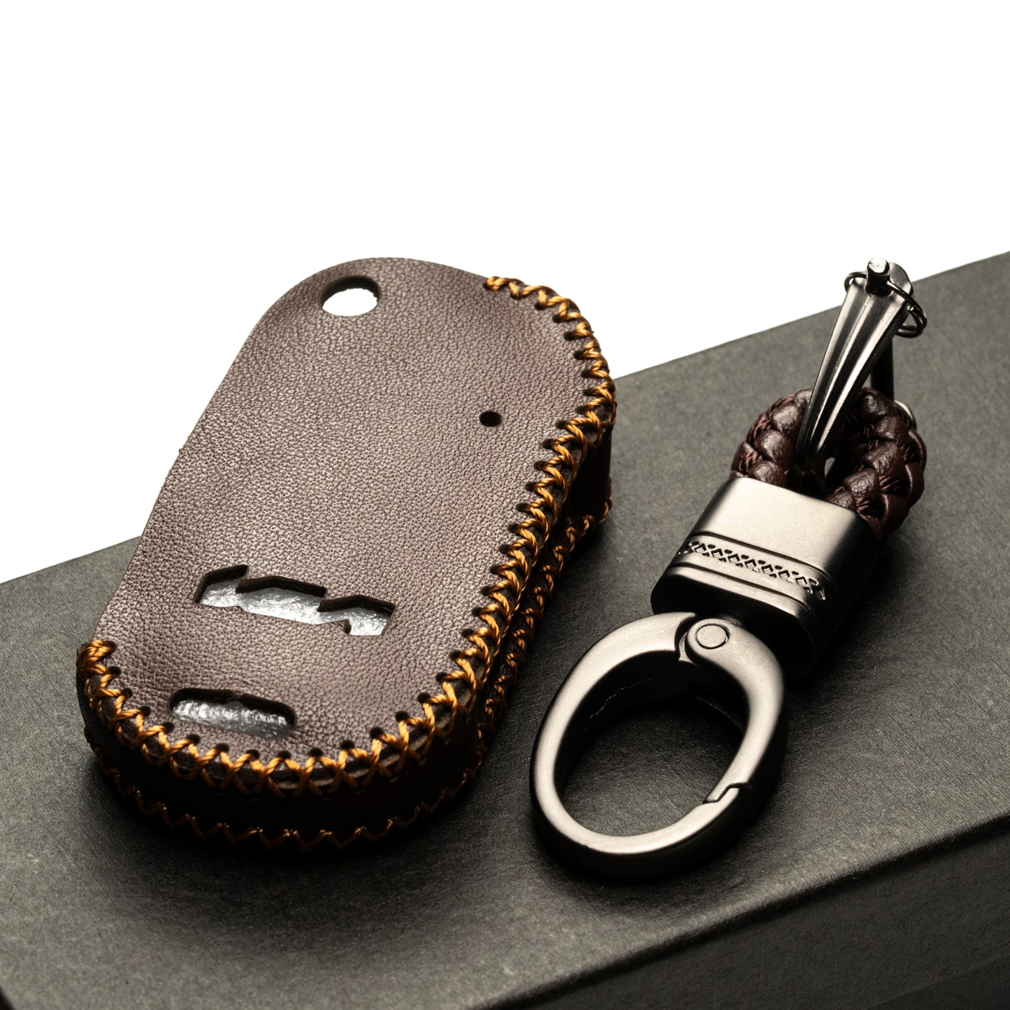 Vitodeco 4-Button Genuine Leather Flip Key Fob Case Cover Compatible with KIA New Emblem 2021-2024