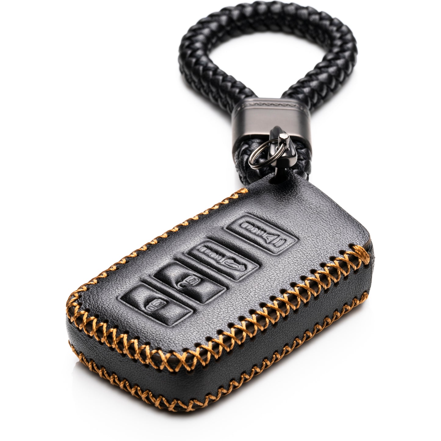 Vitodeco Leather Key Fob Case Compatible for 2014-2021 Lexus UX, NX, RX, GX, LX, IS, ES, GS, LS with Braid Key Strap, 4-Button