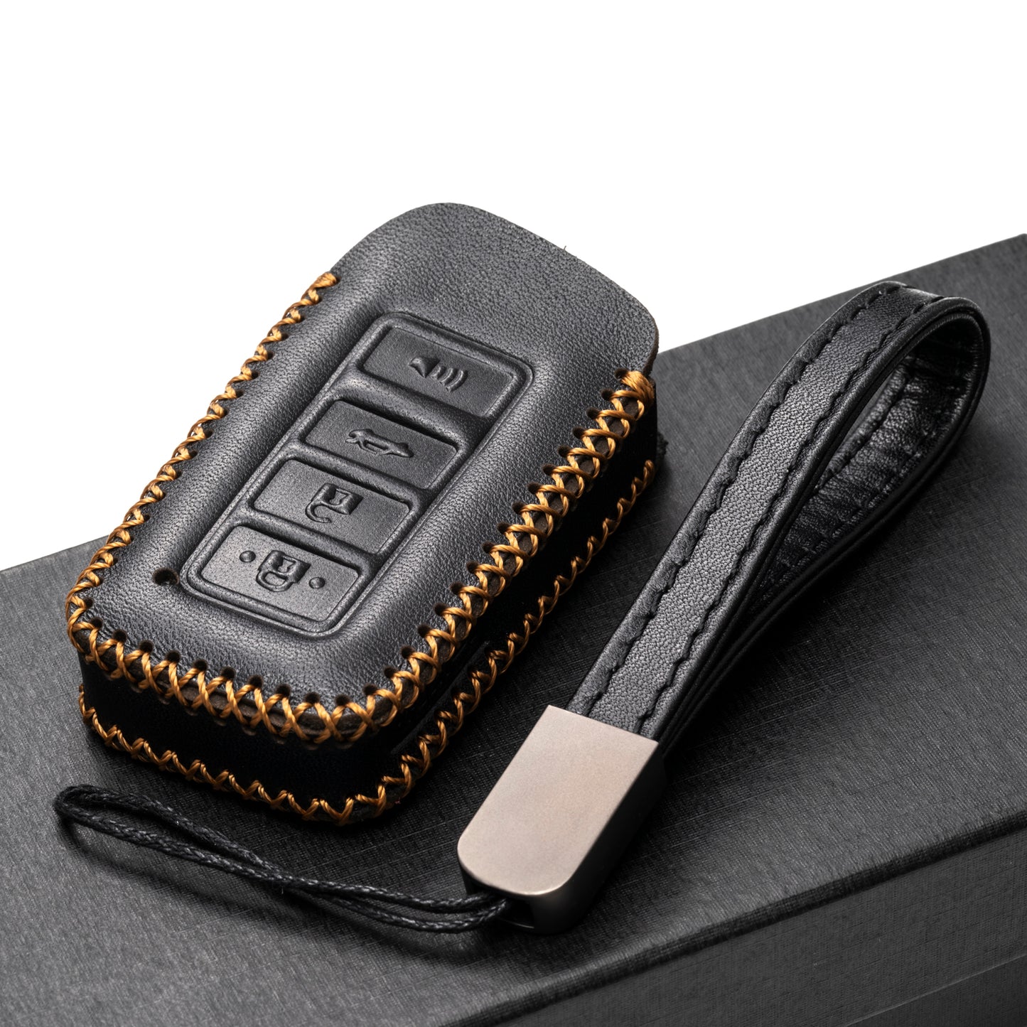 Vitodeco 4-Button Genuine Leather Smart Key Fob Case Cover Protector Compatible for 2014-2021 Lexus UX, NX, RX, GX, LX, is, ES, GS, LS