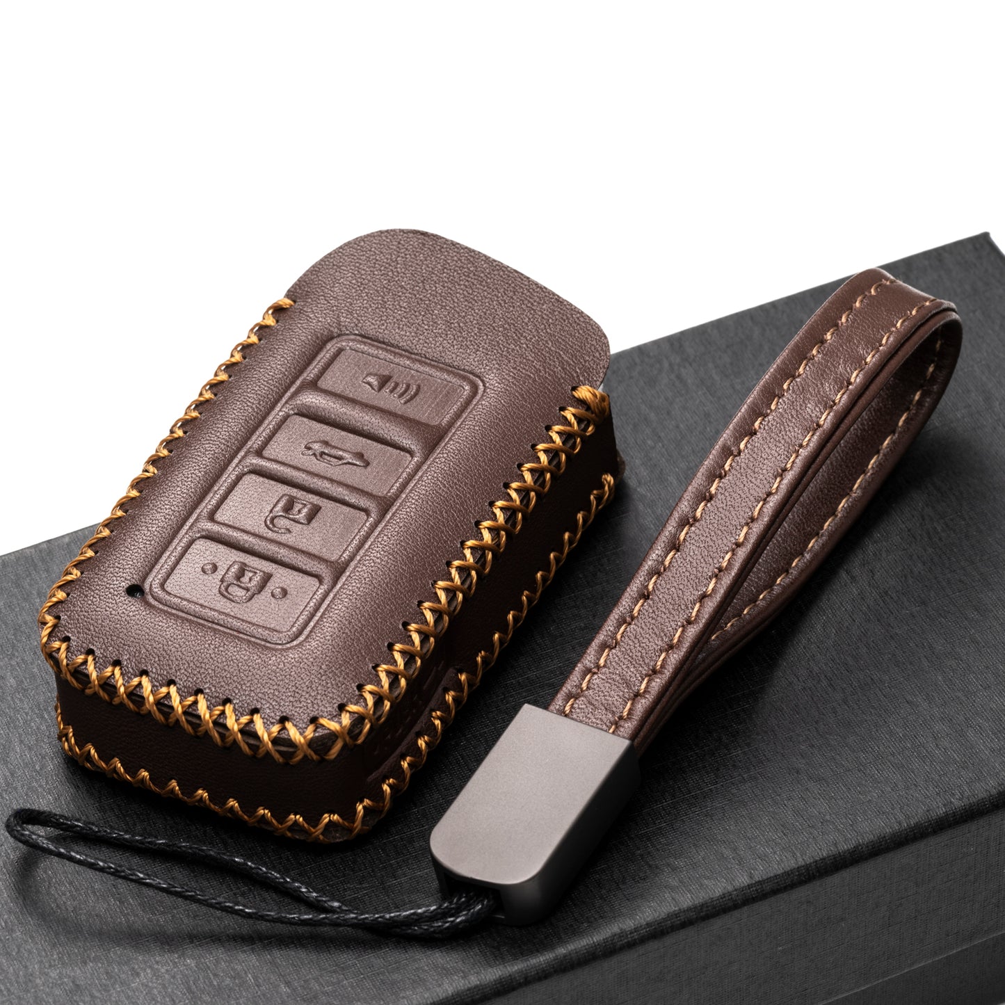 Vitodeco 4-Button Genuine Leather Smart Key Fob Case Cover Protector Compatible for 2014-2021 Lexus UX, NX, RX, GX, LX, is, ES, GS, LS