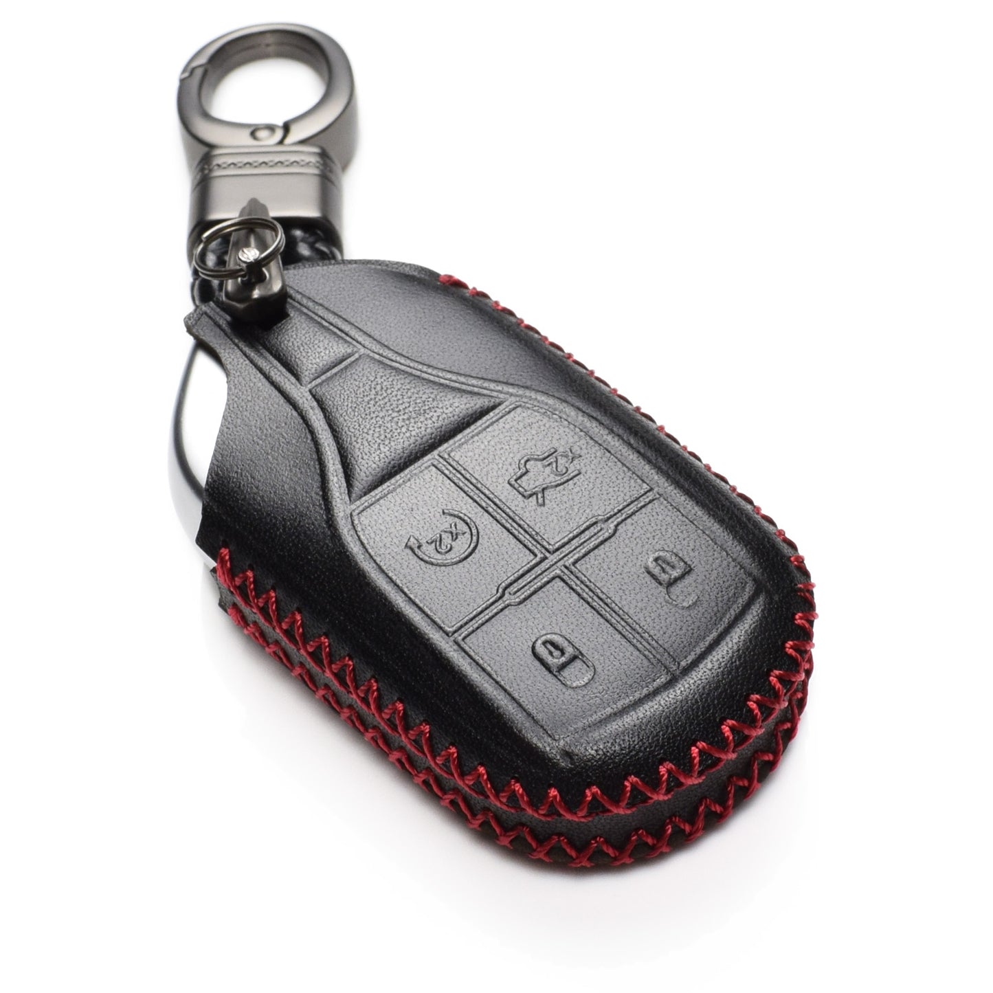 Vitodeco 4-Button Genuine Leather Smart Key Fob Case Cover Compatible for Maserati Ghibli, Levante, Quattroporte (Remote Start)