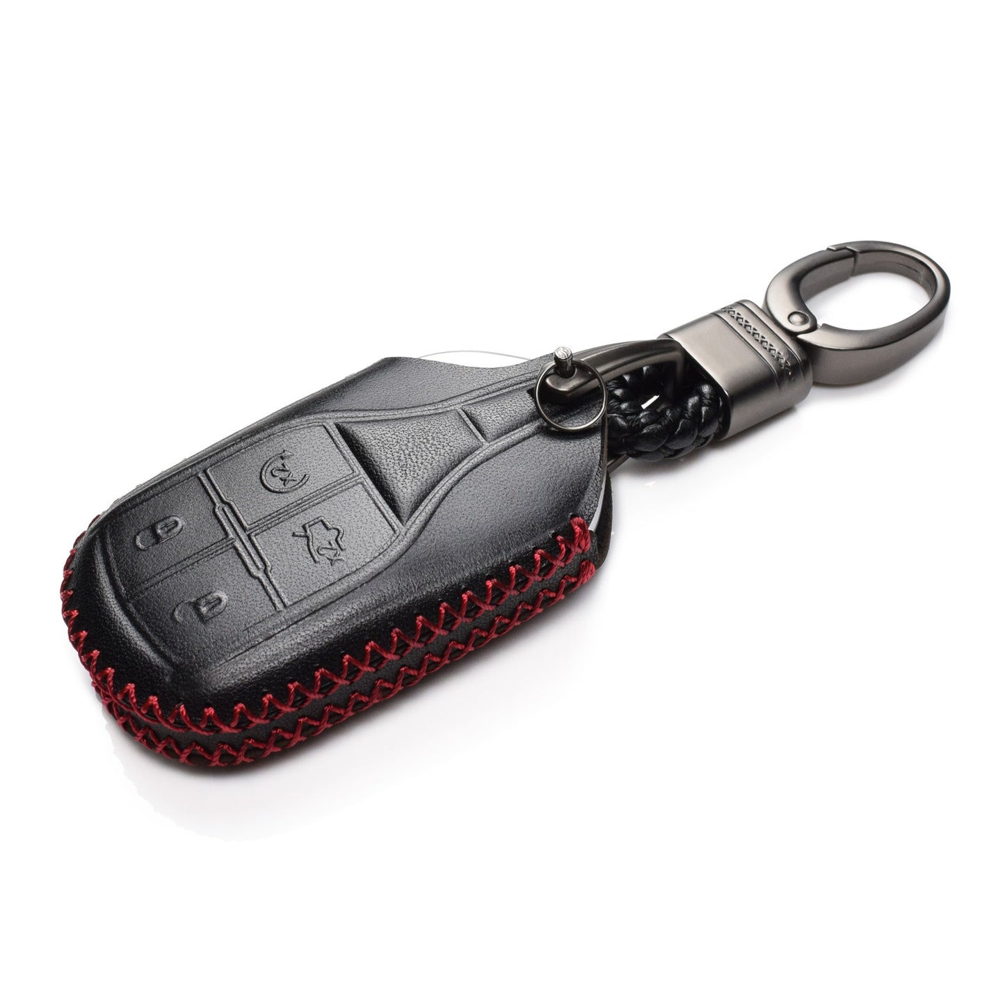 Vitodeco Leather Key Fob Case Compatible for Maserati Ghibli, Levante, Quattroporte, Remote Start, 4-Button