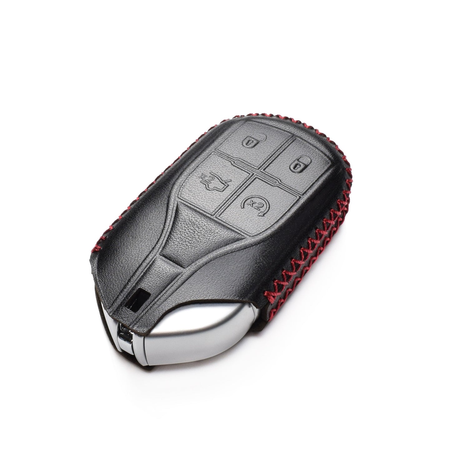 Vitodeco 4-Button Genuine Leather Smart Key Fob Case Cover Compatible for Maserati Ghibli, Levante, Quattroporte (Remote Start)