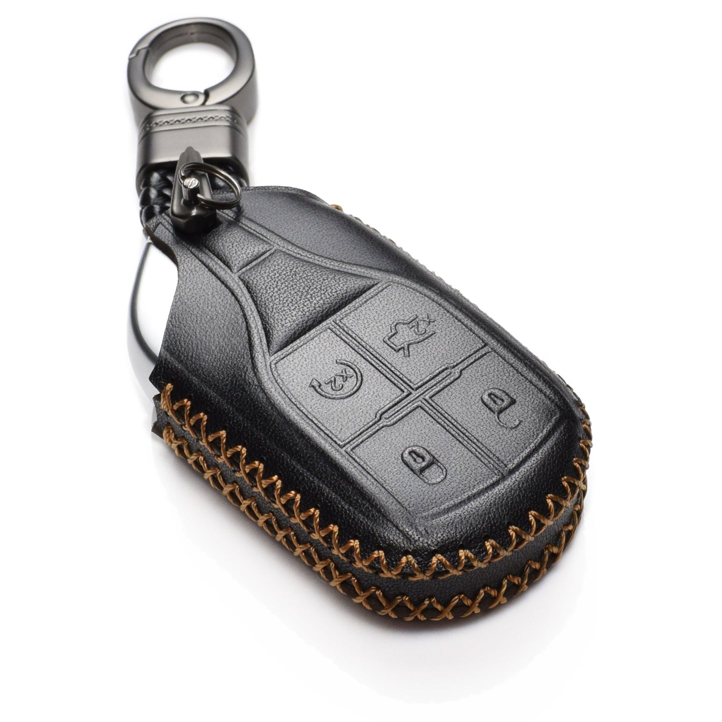 Vitodeco Leather Key Fob Case Compatible for Maserati Ghibli, Levante, Quattroporte, Remote Start, 4-Button