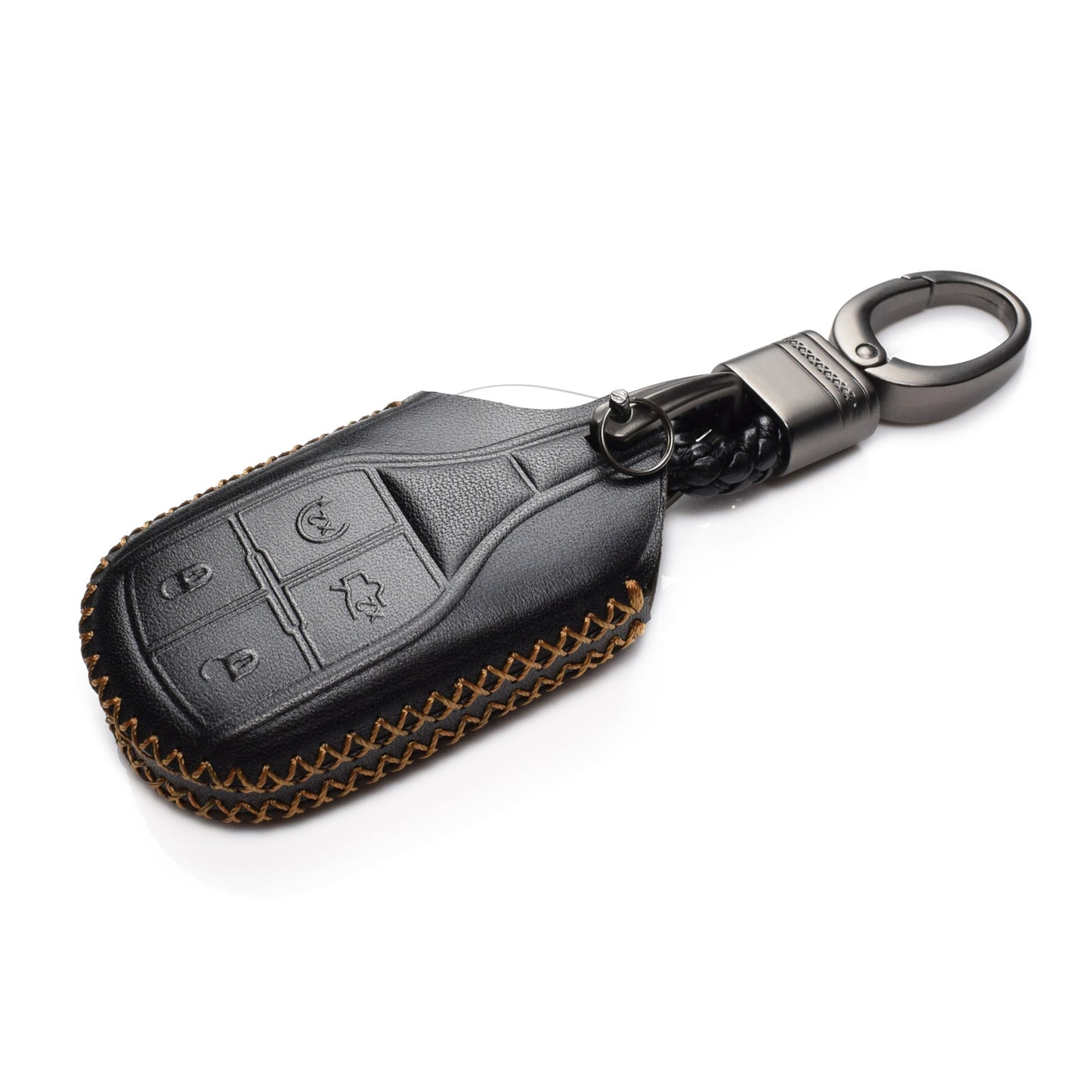 Vitodeco 4-Button Genuine Leather Smart Key Fob Case Cover Compatible for Maserati Ghibli, Levante, Quattroporte (Remote Start)