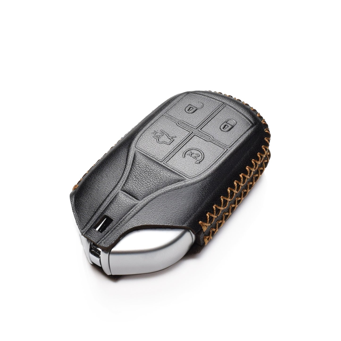 Vitodeco Leather Key Fob Case Compatible for Maserati Ghibli, Levante, Quattroporte, Remote Start, 4-Button