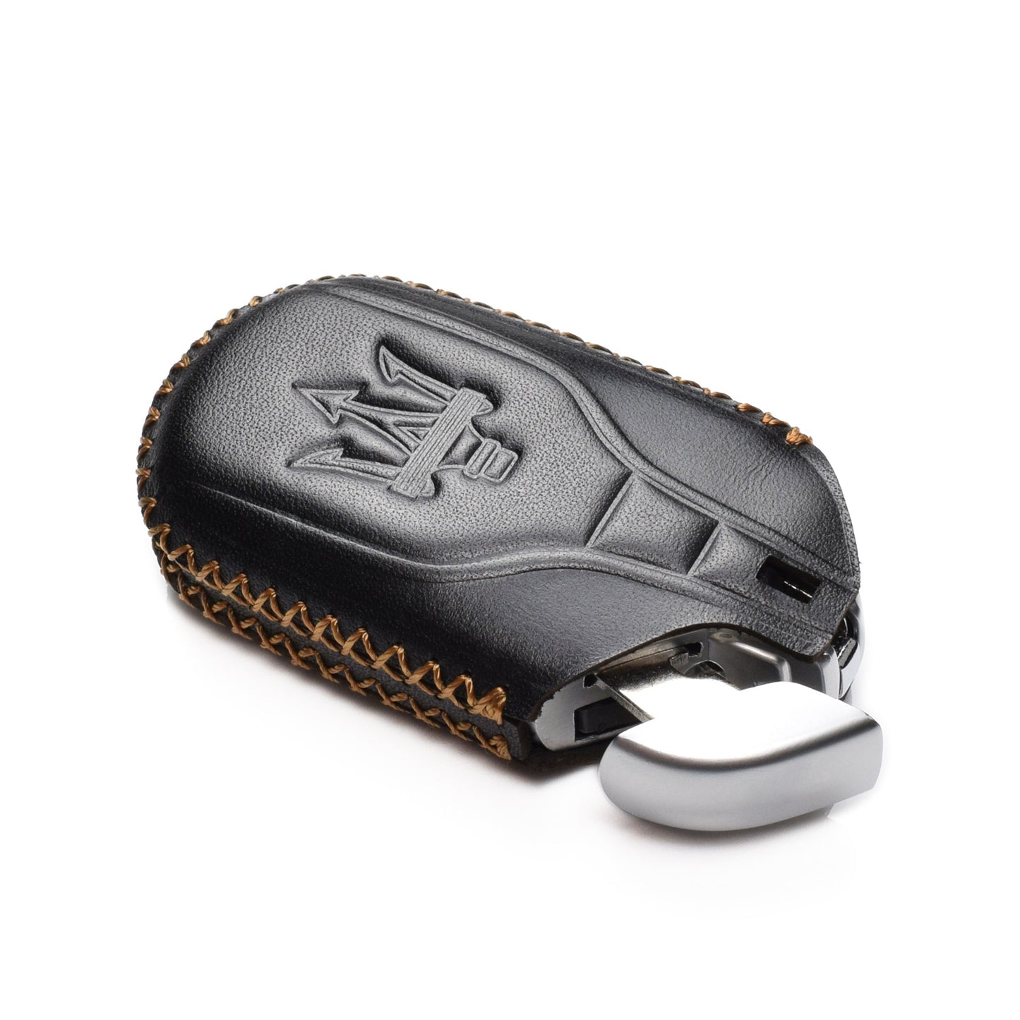 Vitodeco Leather Key Fob Case Compatible for Maserati Ghibli, Levante, Quattroporte, Remote Start, 4-Button