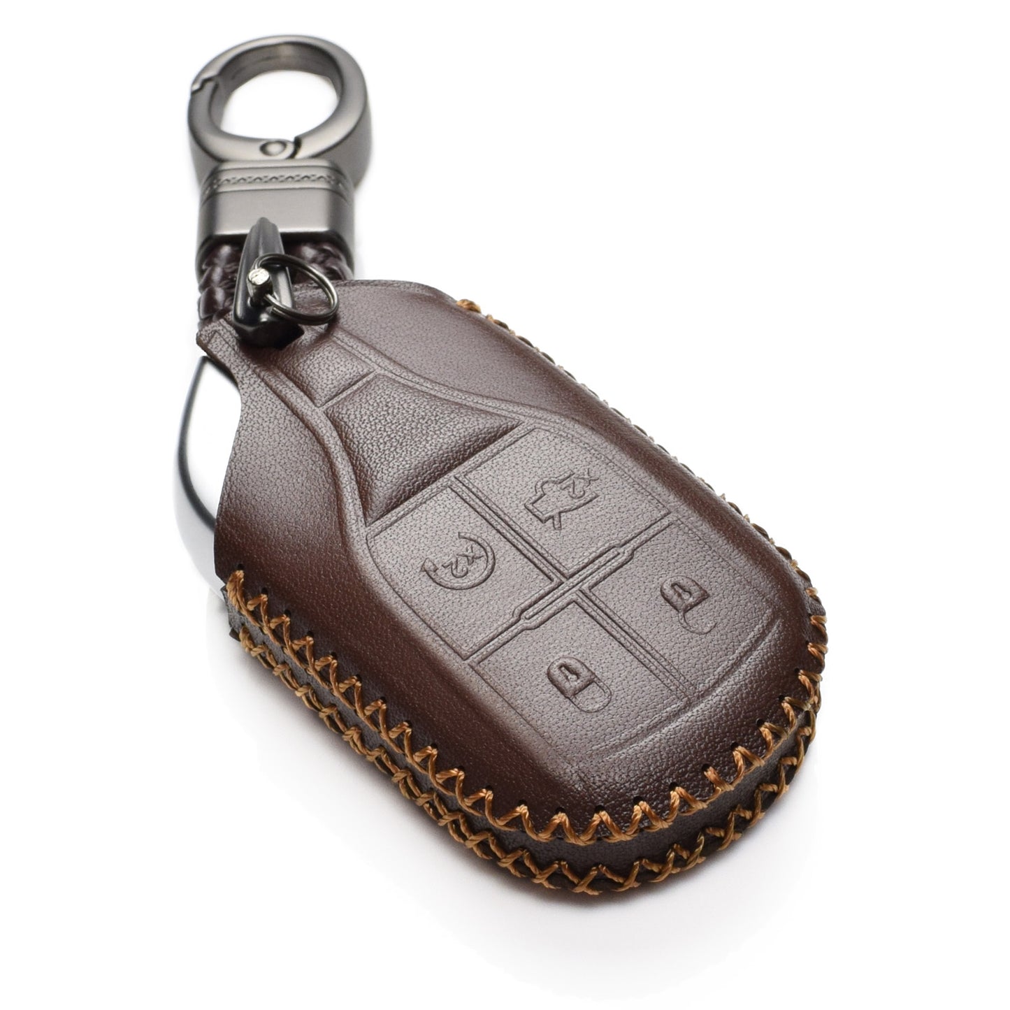 Vitodeco 4-Button Genuine Leather Smart Key Fob Case Cover Compatible for Maserati Ghibli, Levante, Quattroporte (Remote Start)