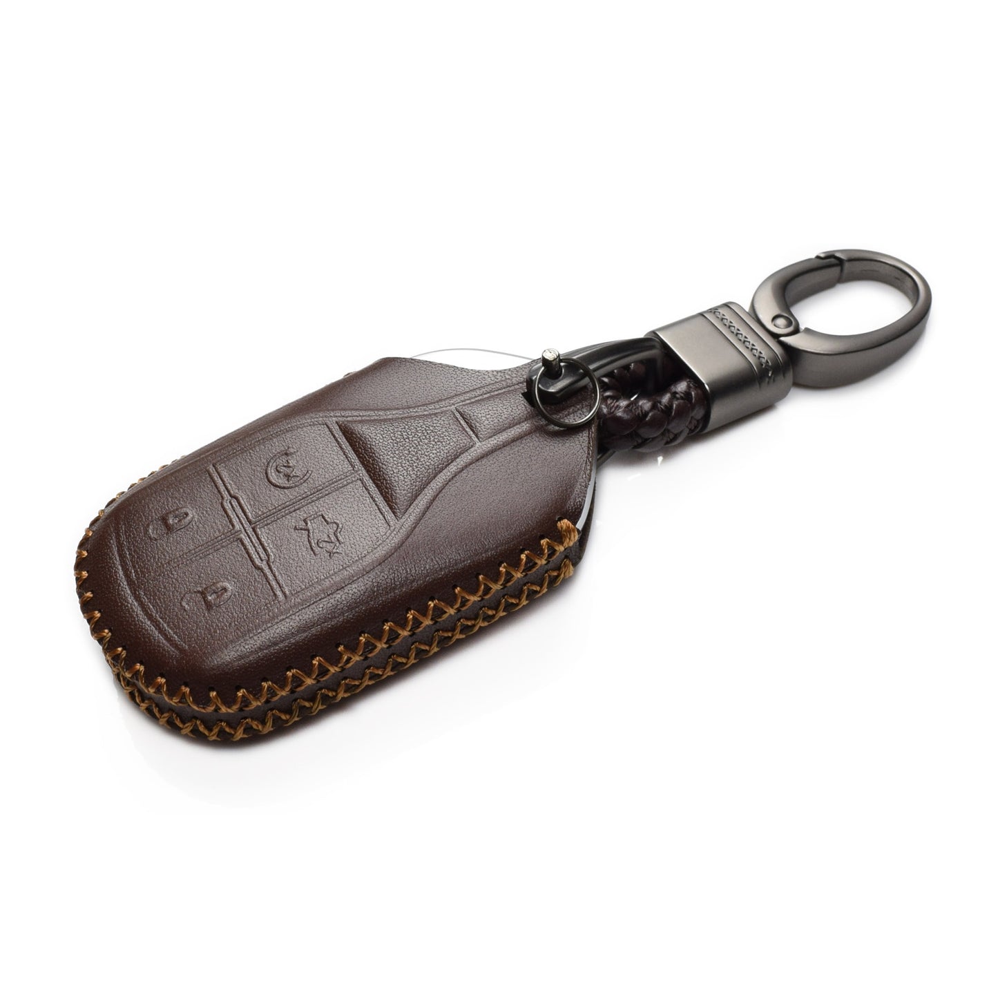 Vitodeco Leather Key Fob Case Compatible for Maserati Ghibli, Levante, Quattroporte, Remote Start, 4-Button