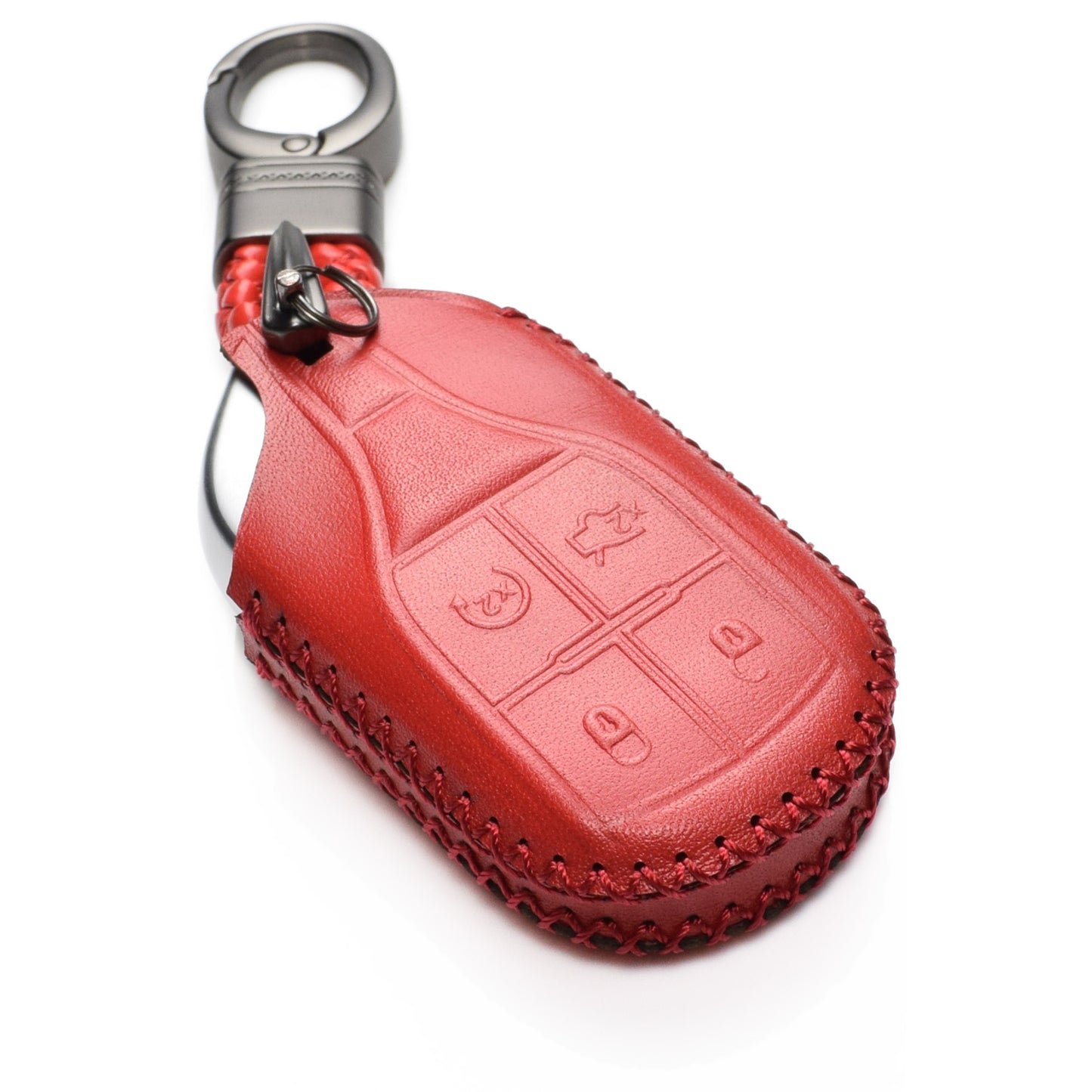 Vitodeco Leather Key Fob Case Compatible for Maserati Ghibli, Levante, Quattroporte, Remote Start, 4-Button