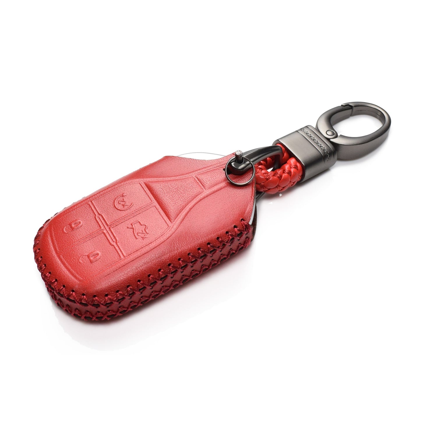 Vitodeco Leather Key Fob Case Compatible for Maserati Ghibli, Levante, Quattroporte, Remote Start, 4-Button