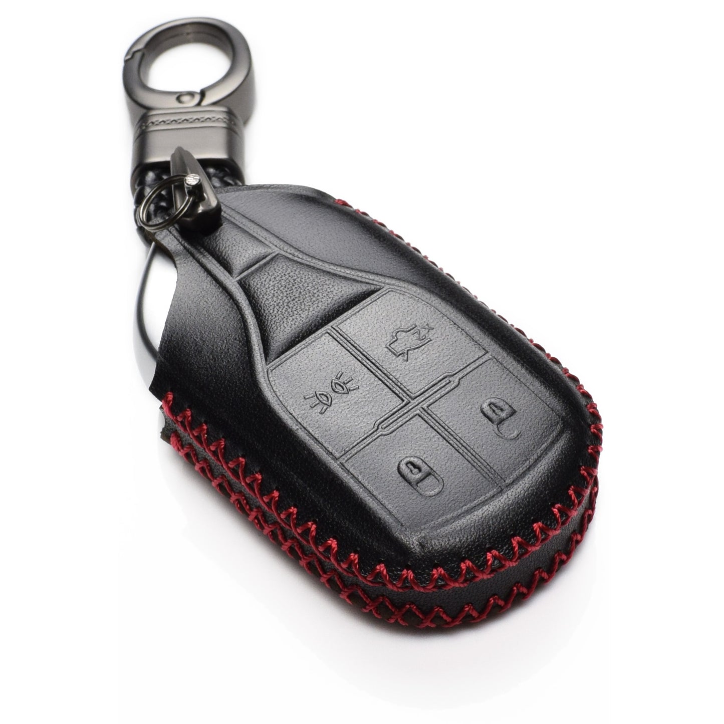 Vitodeco 4-Button Genuine Leather Keyless Smart Key Fob Case Cover Compatible with Maserati Ghibli, Levante, Quattroporte (Remote Light Button)