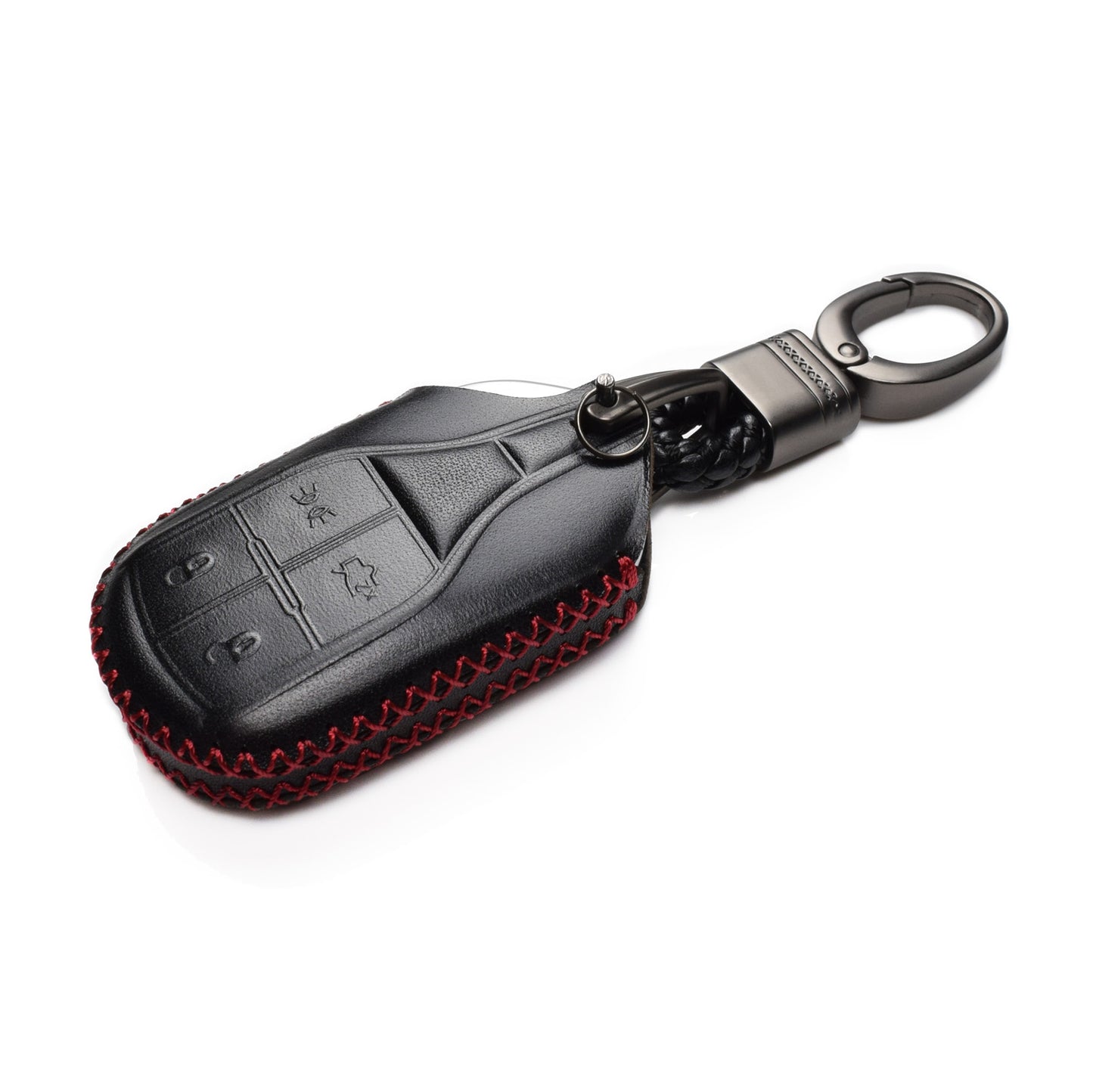 Vitodeco 4-Button Genuine Leather Keyless Smart Key Fob Case Cover Compatible with Maserati Ghibli, Levante, Quattroporte (Remote Light Button)