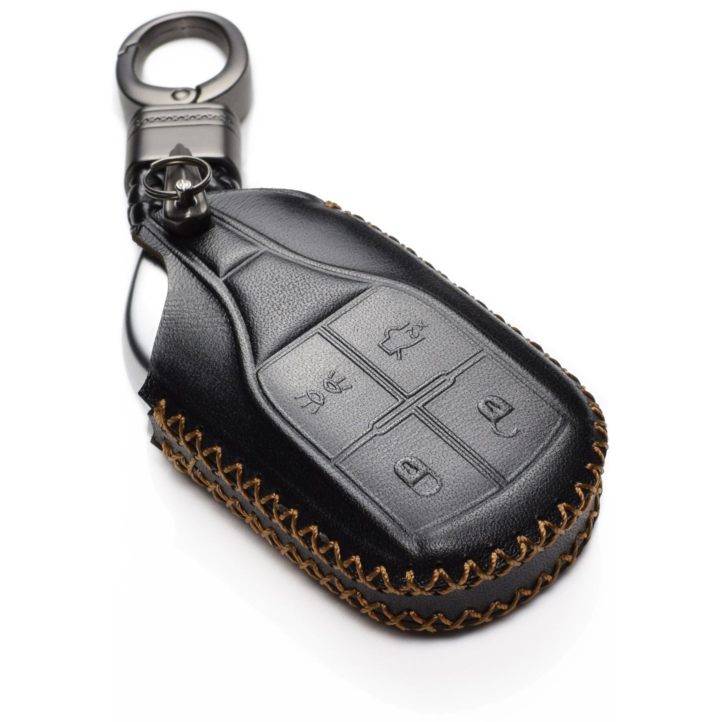 Vitodeco 4-Button Genuine Leather Keyless Smart Key Fob Case Cover Compatible with Maserati Ghibli, Levante, Quattroporte (Remote Light Button)