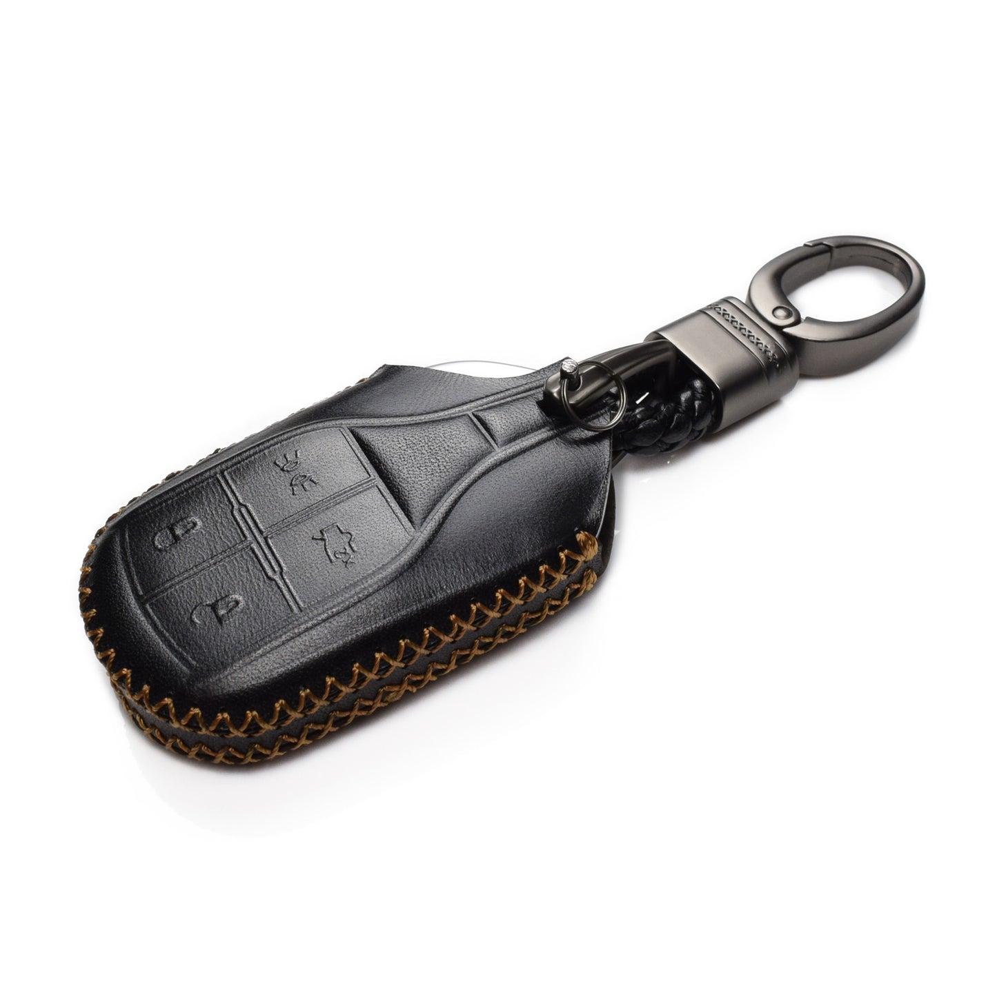 Vitodeco Leather Key Fob Case Compatible for Maserati Ghibli, Levante, Quattroporte, Remote Light Button, 4-Button