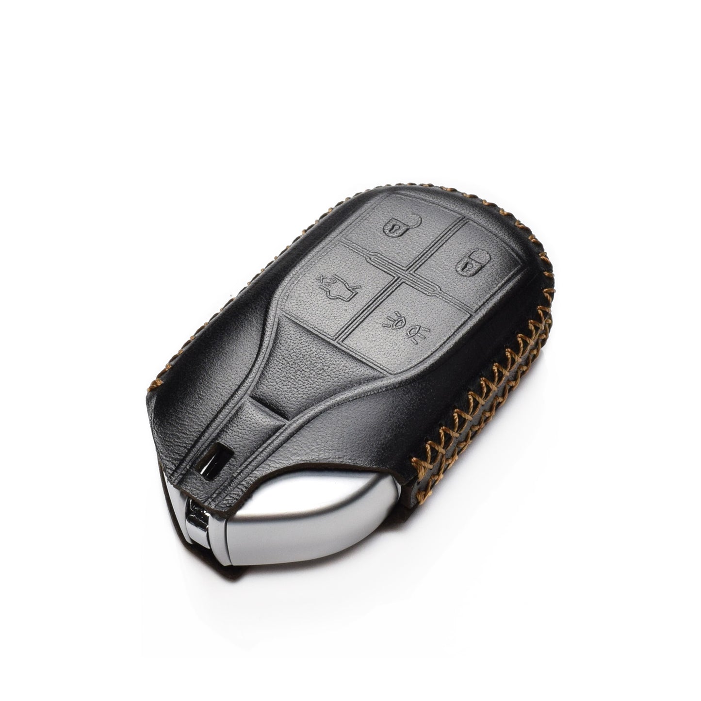 Vitodeco Leather Key Fob Case Compatible for Maserati Ghibli, Levante, Quattroporte, Remote Light Button, 4-Button