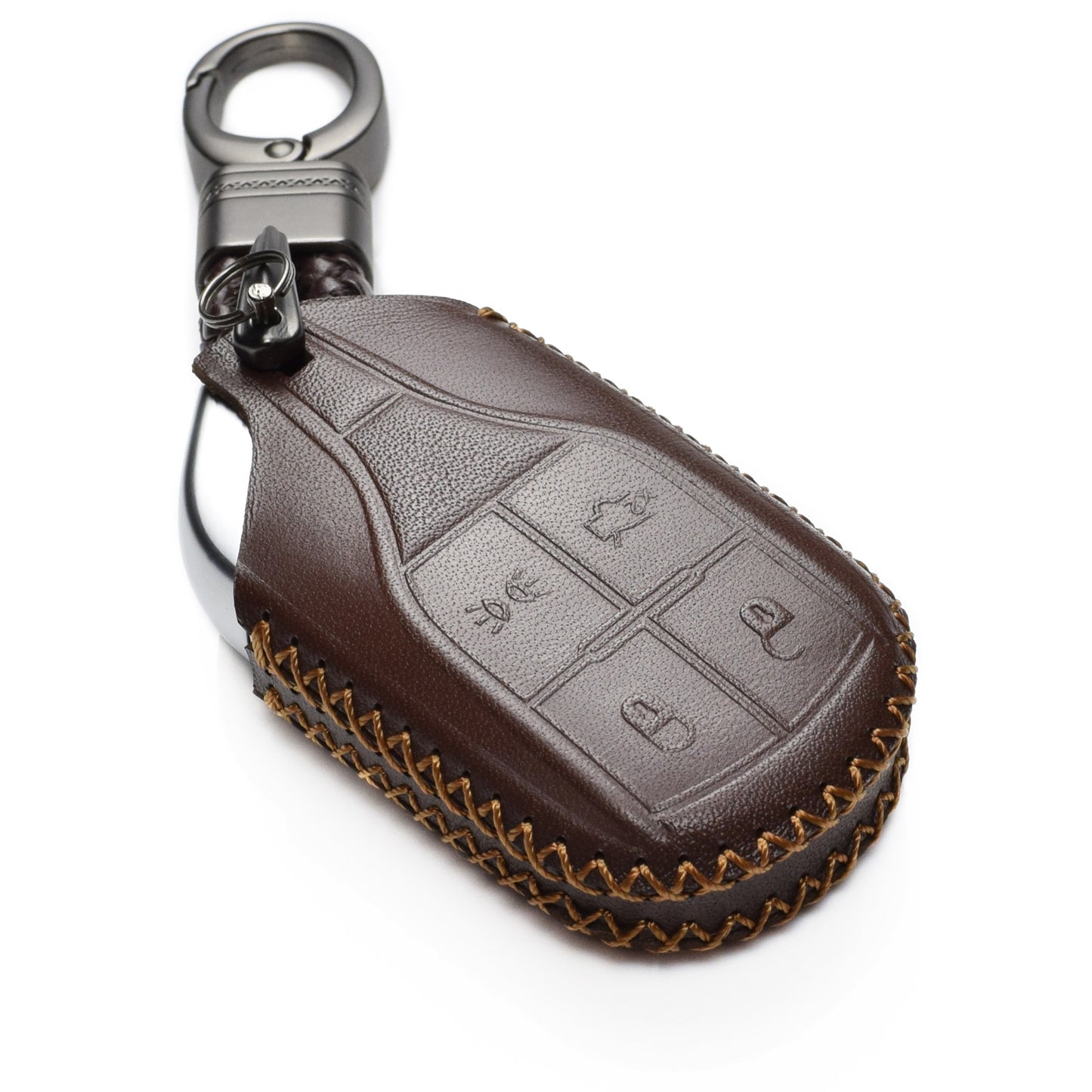 Vitodeco 4-Button Genuine Leather Keyless Smart Key Fob Case Cover Compatible with Maserati Ghibli, Levante, Quattroporte (Remote Light Button)