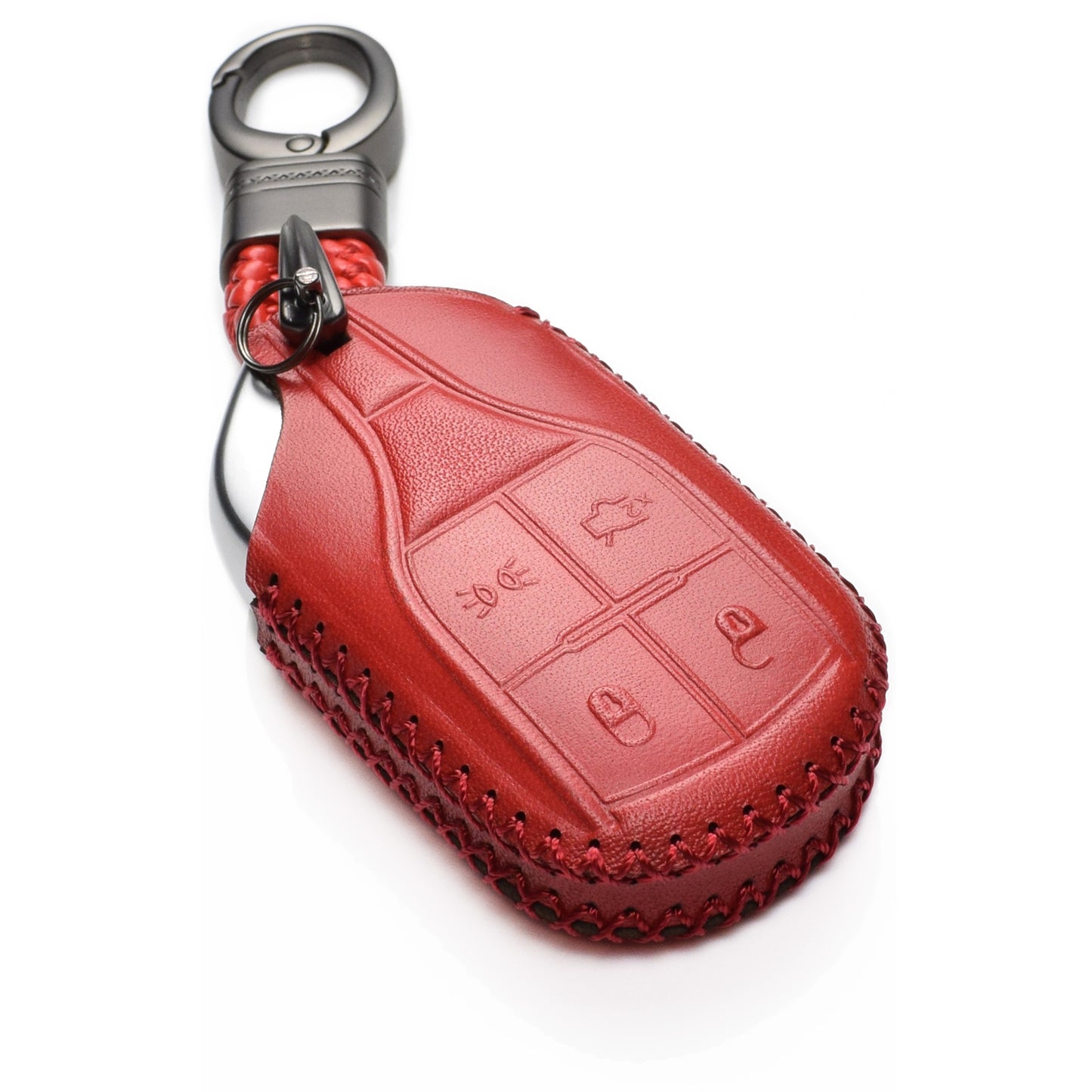 Vitodeco Leather Key Fob Case Compatible for Maserati Ghibli, Levante, Quattroporte, Remote Light Button, 4-Button