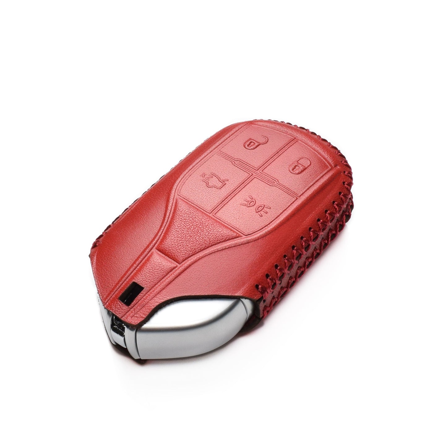 Vitodeco 4-Button Genuine Leather Keyless Smart Key Fob Case Cover Compatible with Maserati Ghibli, Levante, Quattroporte (Remote Light Button)