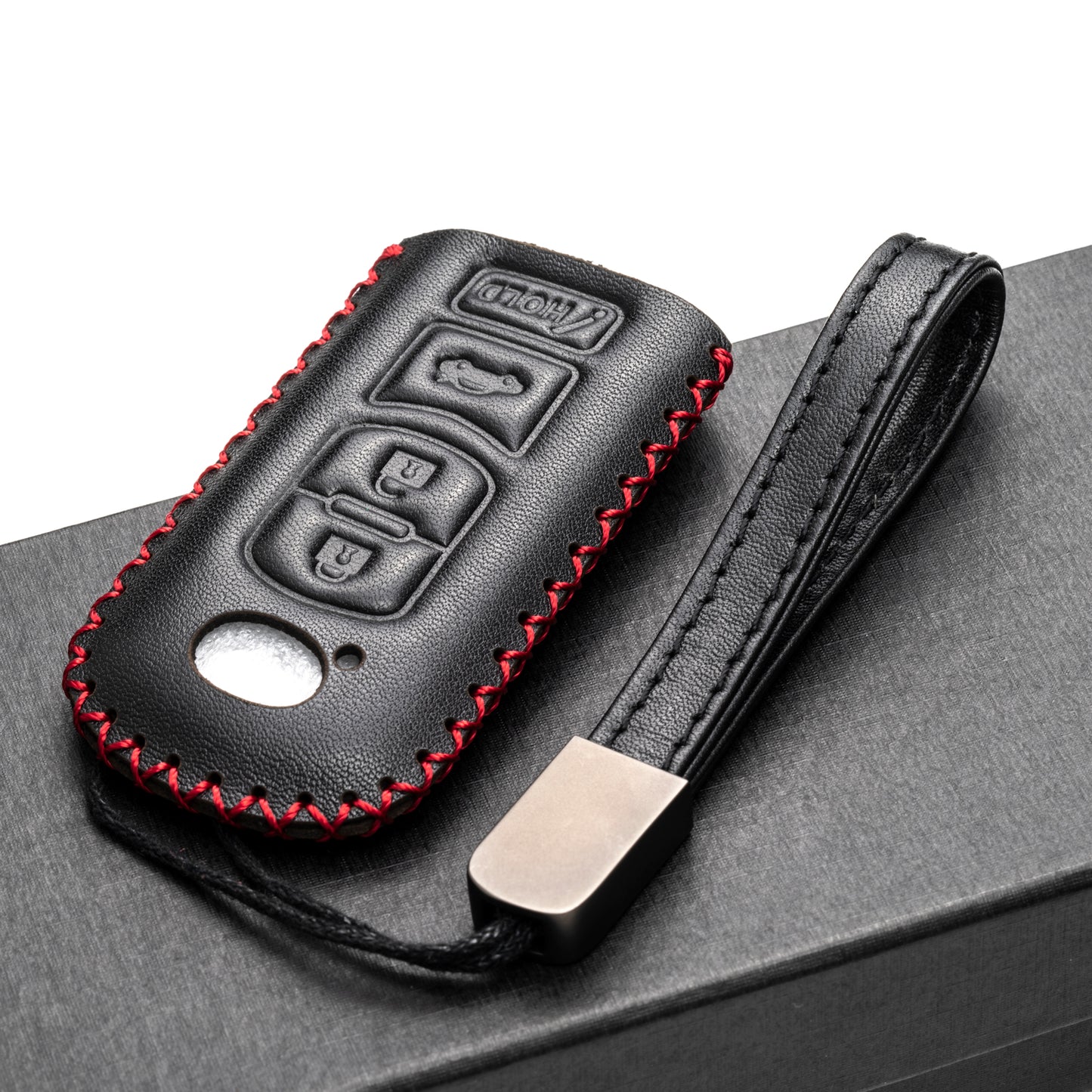 Vitodeco 4-Button Genuine Leather Smart Key Fob Case Cover Protector Compatible for Mazda 3, 6, CX-5, CX-7, CX-9, MX-5 Miata, Atenza Axela