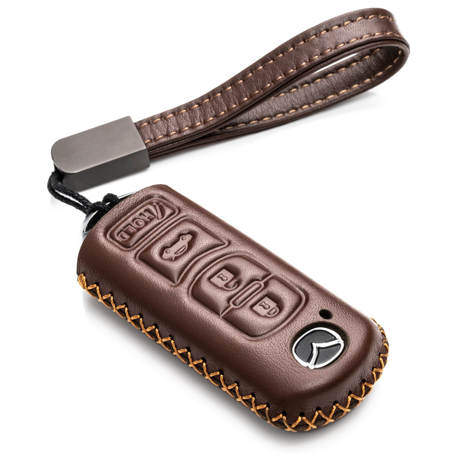 Vitodeco 4-Button Genuine Leather Smart Key Fob Case Cover Protector Compatible for Mazda 3, 6, CX-5, CX-7, CX-9, MX-5 Miata, Atenza Axela