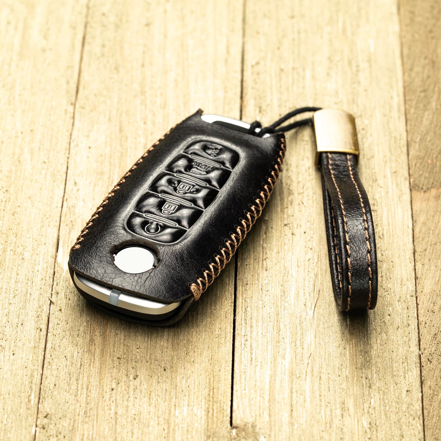 Vitodeco Genuine Leather Smart Key Fob Case Compatible with Nissan Sentra, Versa, Rogue, Pathfinder, Murano, Kicks, Ariya, Armada (2022 - 2026 Models) - 5-Button
