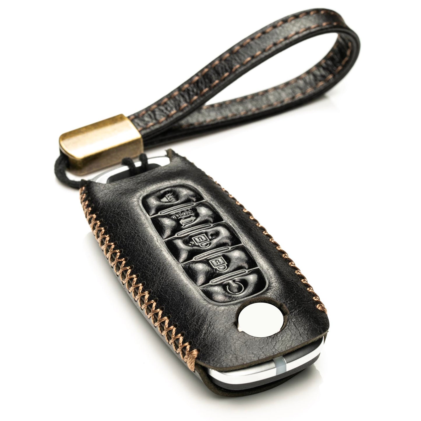 Vitodeco Genuine Leather Smart Key Fob Case Compatible with Nissan Sentra, Versa, Rogue, Pathfinder, Murano, Kicks, Ariya, Armada (2022 - 2026 Models) - 5-Button