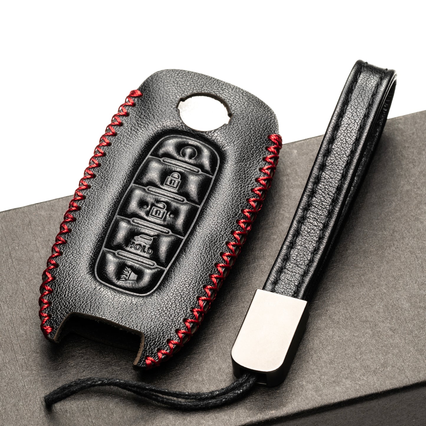 Vitodeco 5-Button Genuine Leather Smart Key Fob Case Compatible with Nissan Rogue, Nissan Pathfinder, Nissan Kicks, Nissan Ariya, Nissan Versa 2022-2024