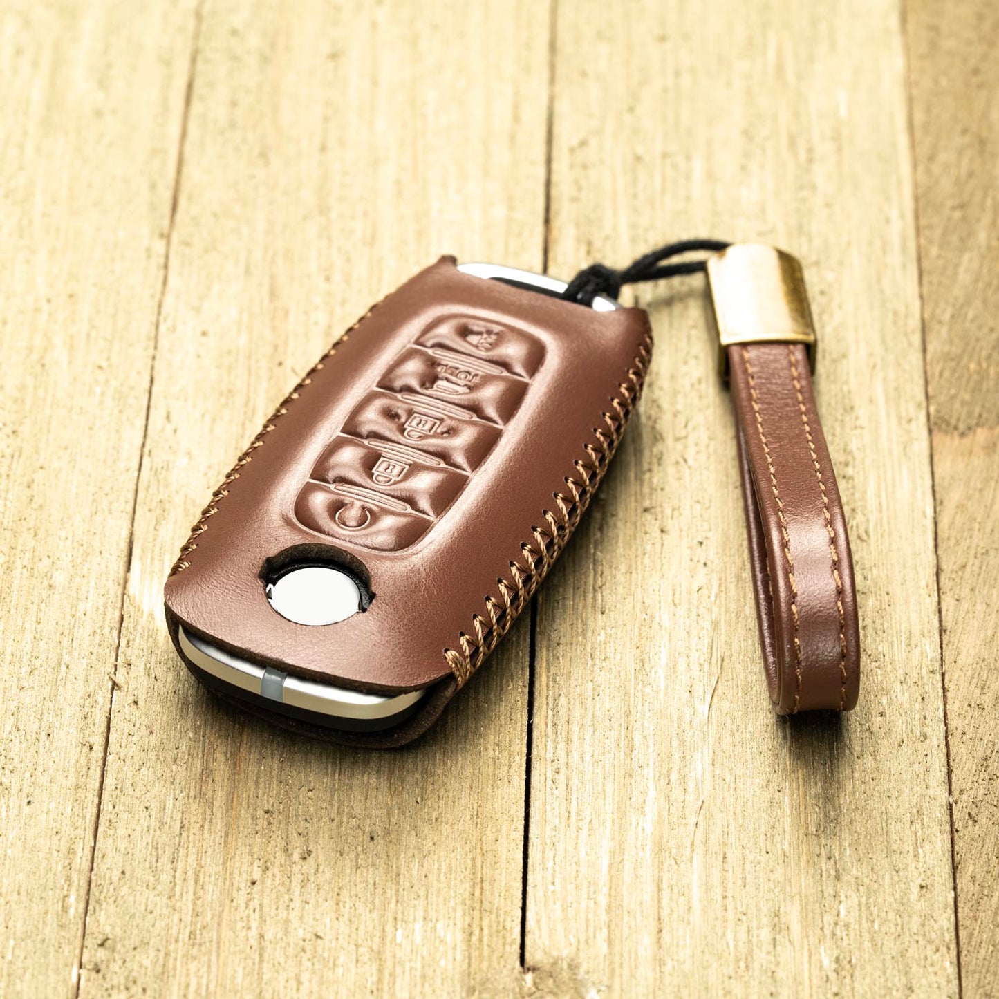 Vitodeco Genuine Leather Smart Key Fob Case Compatible with Nissan Sentra, Versa, Rogue, Pathfinder, Murano, Kicks, Ariya, Armada (2022 - 2026 Models) - 5-Button