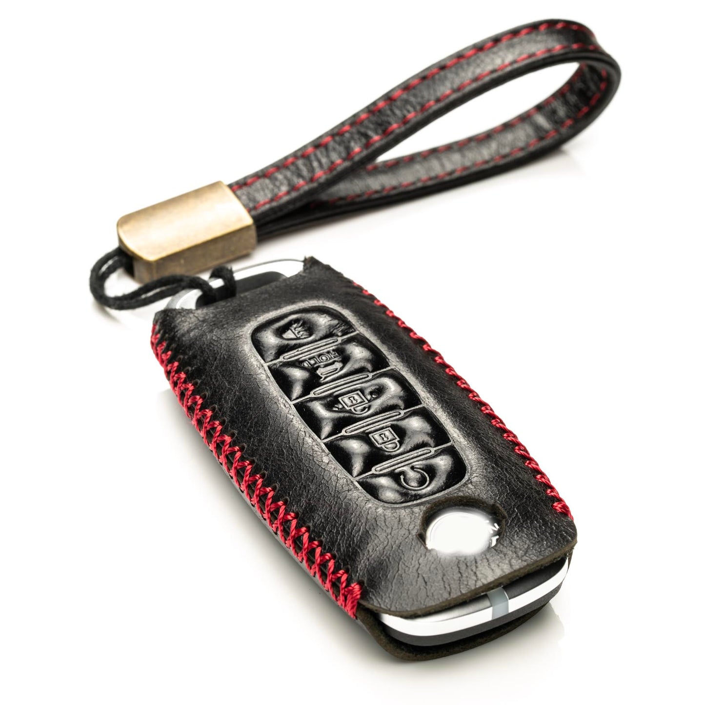 Vitodeco Genuine Leather Smart Key Fob Case Compatible with Nissan Sentra, Versa, Rogue, Pathfinder, Murano, Kicks, Ariya, Armada (2022 - 2026 Models) - 5-Button
