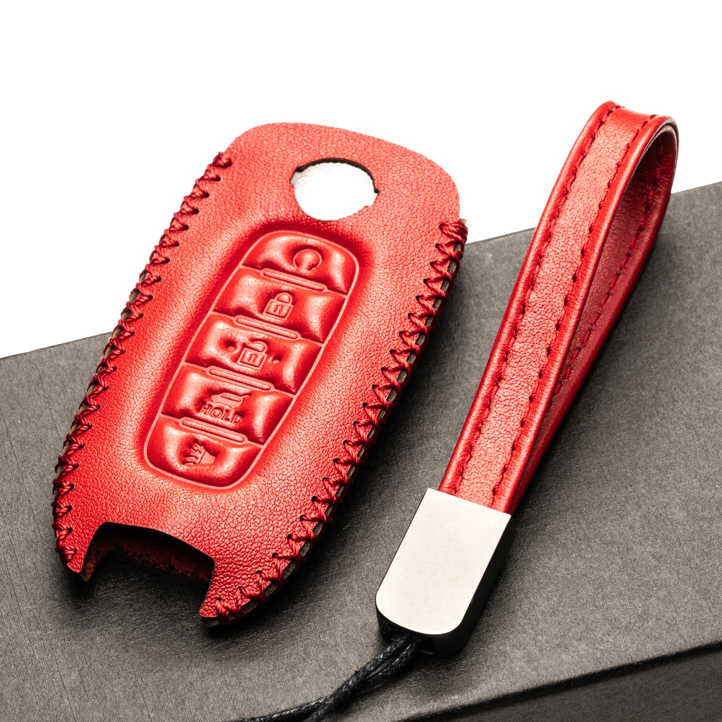 Vitodeco 5-Button Genuine Leather Smart Key Fob Case Compatible with Nissan Rogue, Nissan Pathfinder, Nissan Kicks, Nissan Ariya, Nissan Versa 2022-2024
