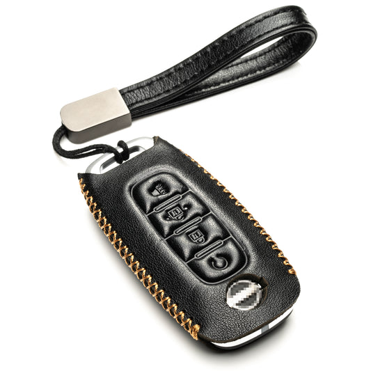 Vitodeco 4-Button Genuine Leather Smart Key Fob Case Compatible with Nissan Rogue, Nissan Pathfinder, Nissan Kicks, Nissan Ariya, Nissan Versa 2022-2024 (Remote Start)