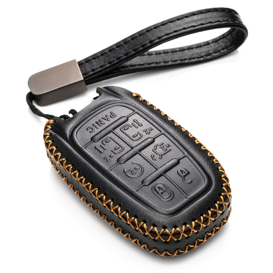 Vitodeco Genuine Leather Smart Key Fob Case Cover Protector with Leather Key Clap Compatible for Chrysler Pacifica 2017 - 2024