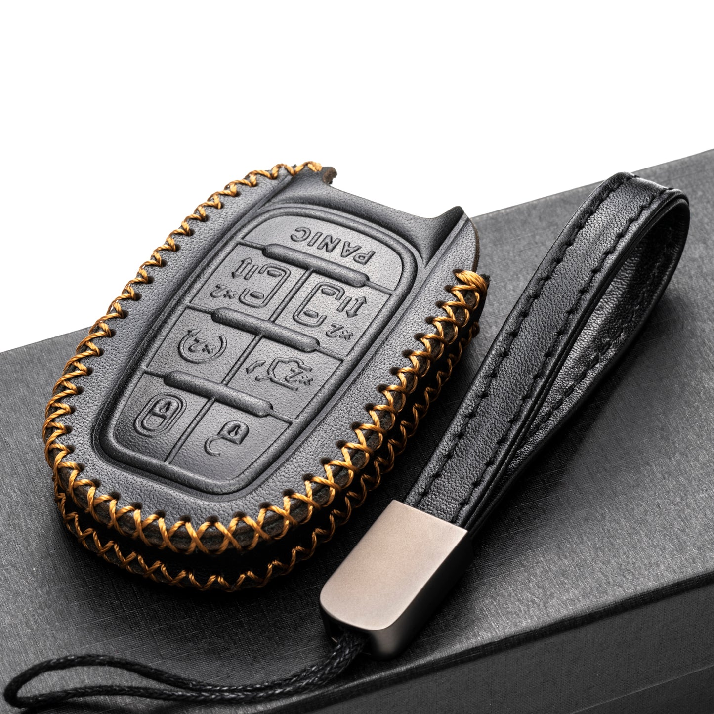 Vitodeco Genuine Leather Smart Key Fob Case Cover Protector with Leather Key Clap Compatible for Chrysler Pacifica 2017 - 2024