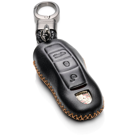 Vitodeco 3-Button Genuine Leather Keyless Entry Remote Control Smart Key Case Cover Compatible for Porsche Panamera, Macan, Cayenne, 911