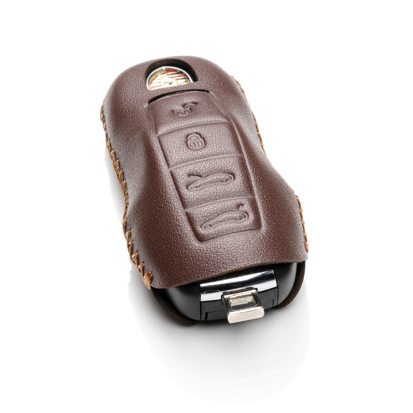 Vitodeco 4-Button Genuine Leather Smart Key Case Cover Compatible for Porsche 718 Cayman, 718 Boxster, 718 GTS