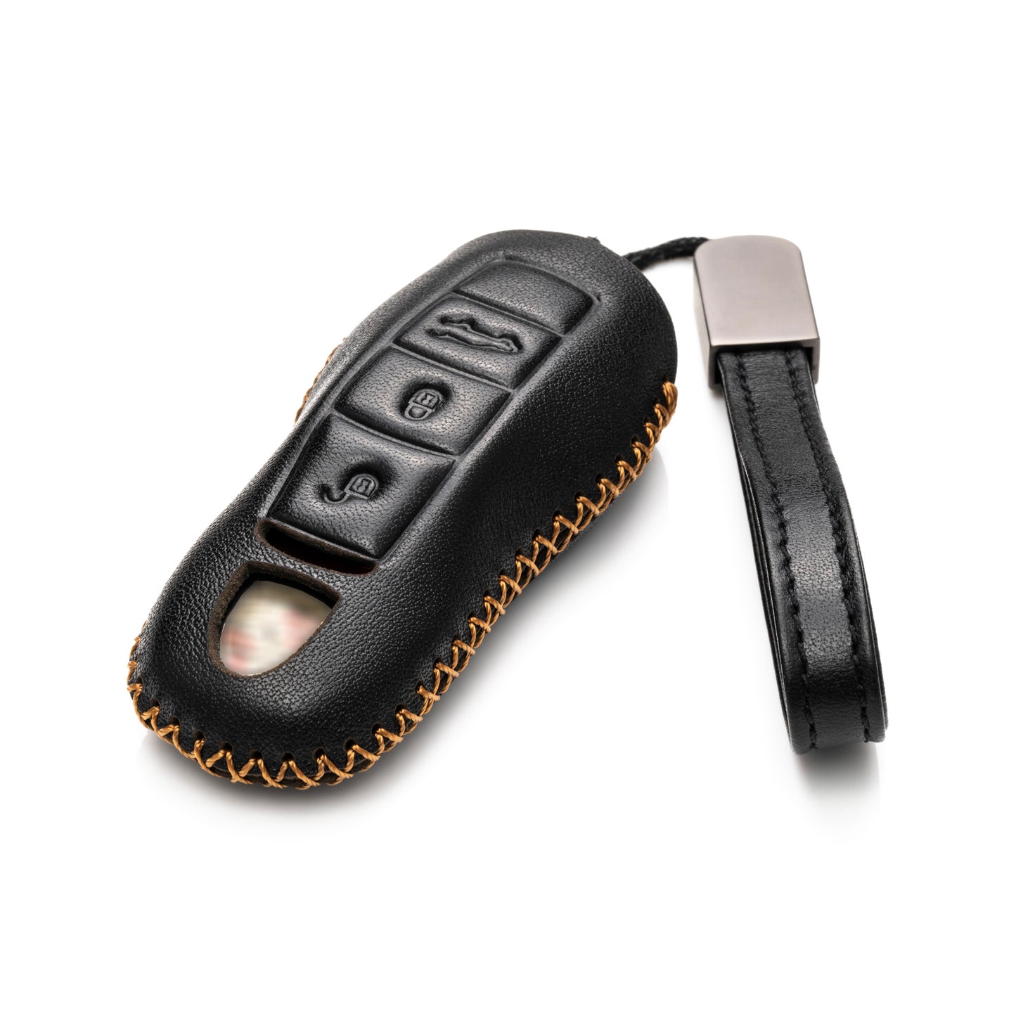 Vitodeco Genuine Leather Smart Key Fob Case with Leather Key Strap Compatible for Porsche 911, Cayenne, Macan, Panamera, Cayman, Boxster (2010 - 2022 Models) - 3 Buttons