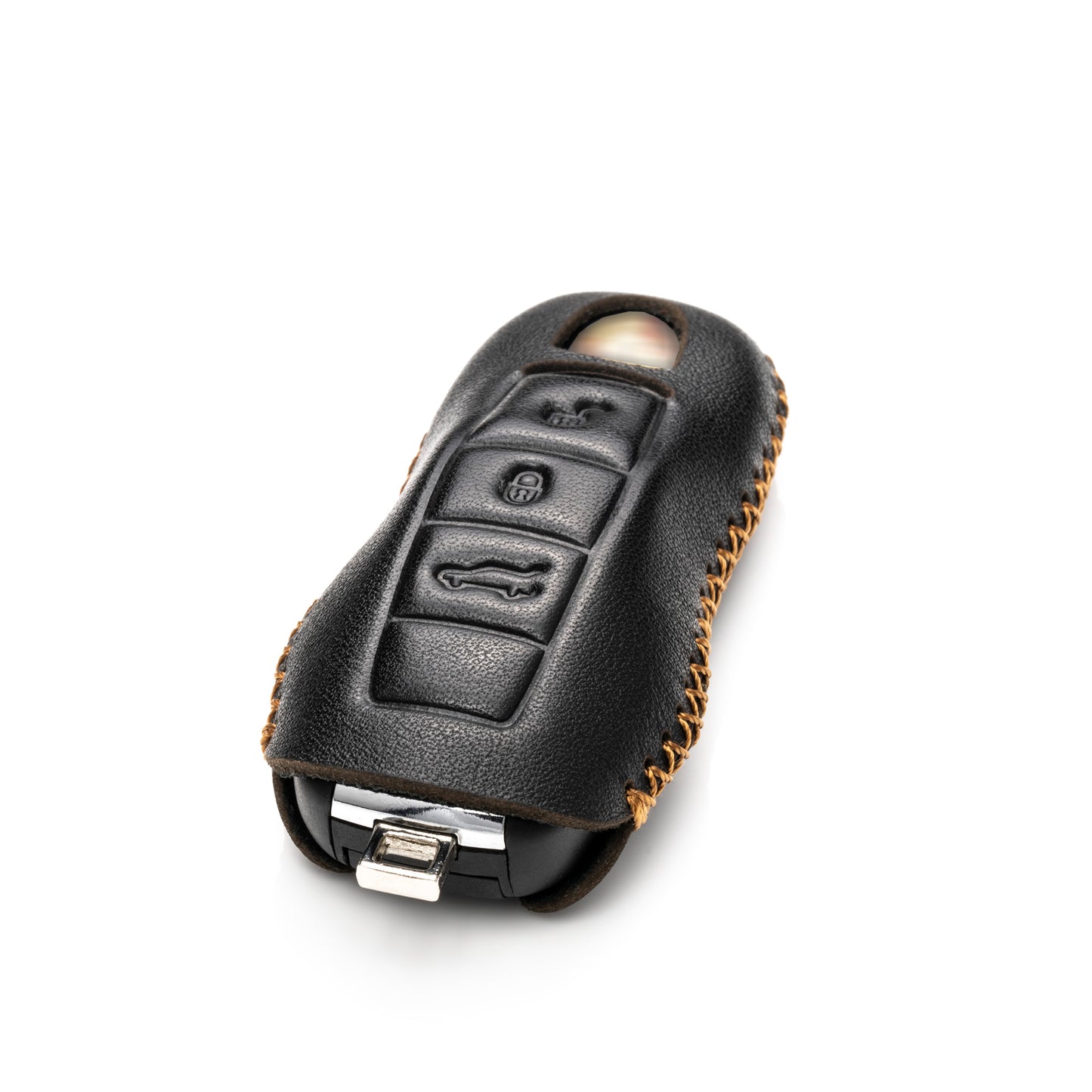 Vitodeco Genuine Leather Smart Key Fob Case with Leather Key Strap Compatible for Porsche 911, Cayenne, Macan, Panamera, Cayman, Boxster (2010 - 2022 Models) - 3 Buttons