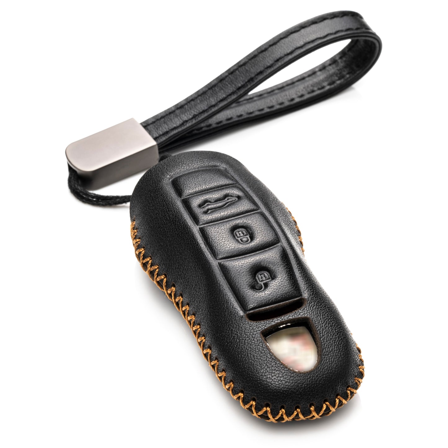 Vitodeco Genuine Leather Smart Key Fob Case with Leather Key Strap Compatible for Porsche 911, Cayenne, Macan, Panamera, Cayman, Boxster (2010 - 2022 Models) - 3 Buttons