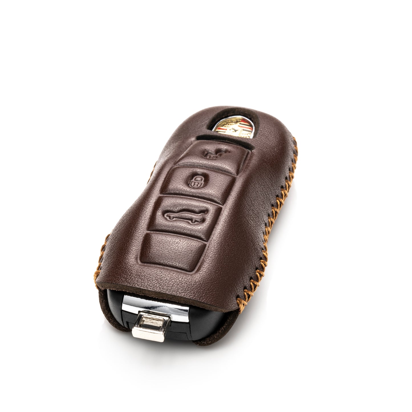 Vitodeco 3-Button Genuine Leather Smart Key Fob Case with Leather Key Strap Compatible for Porsche 718, Porsche 911, Porsche Panamera, Porsche Cayenne