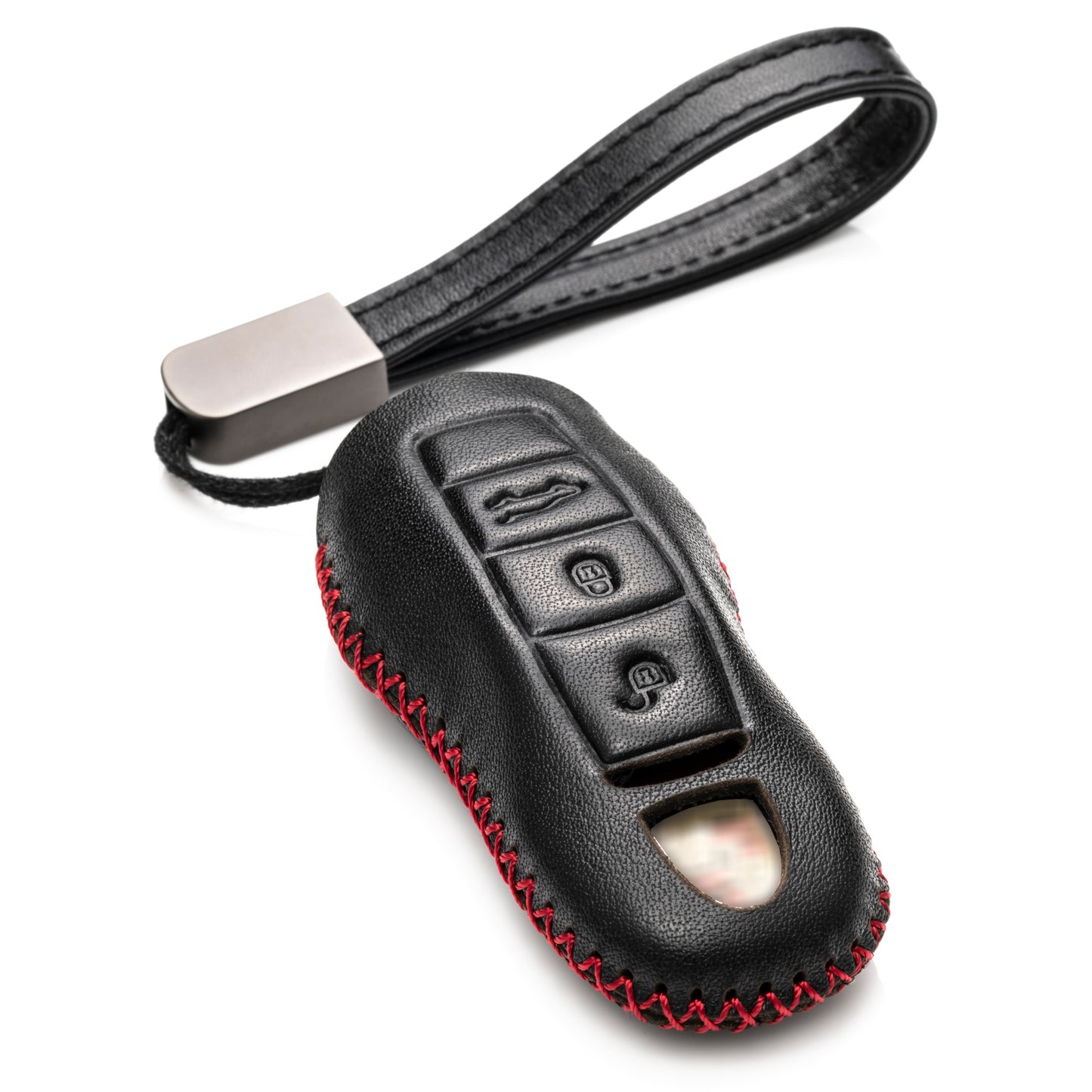 Vitodeco Genuine Leather Smart Key Fob Case with Leather Key Strap Compatible for Porsche 911, Cayenne, Macan, Panamera, Cayman, Boxster (2010 - 2022 Models) - 3 Buttons