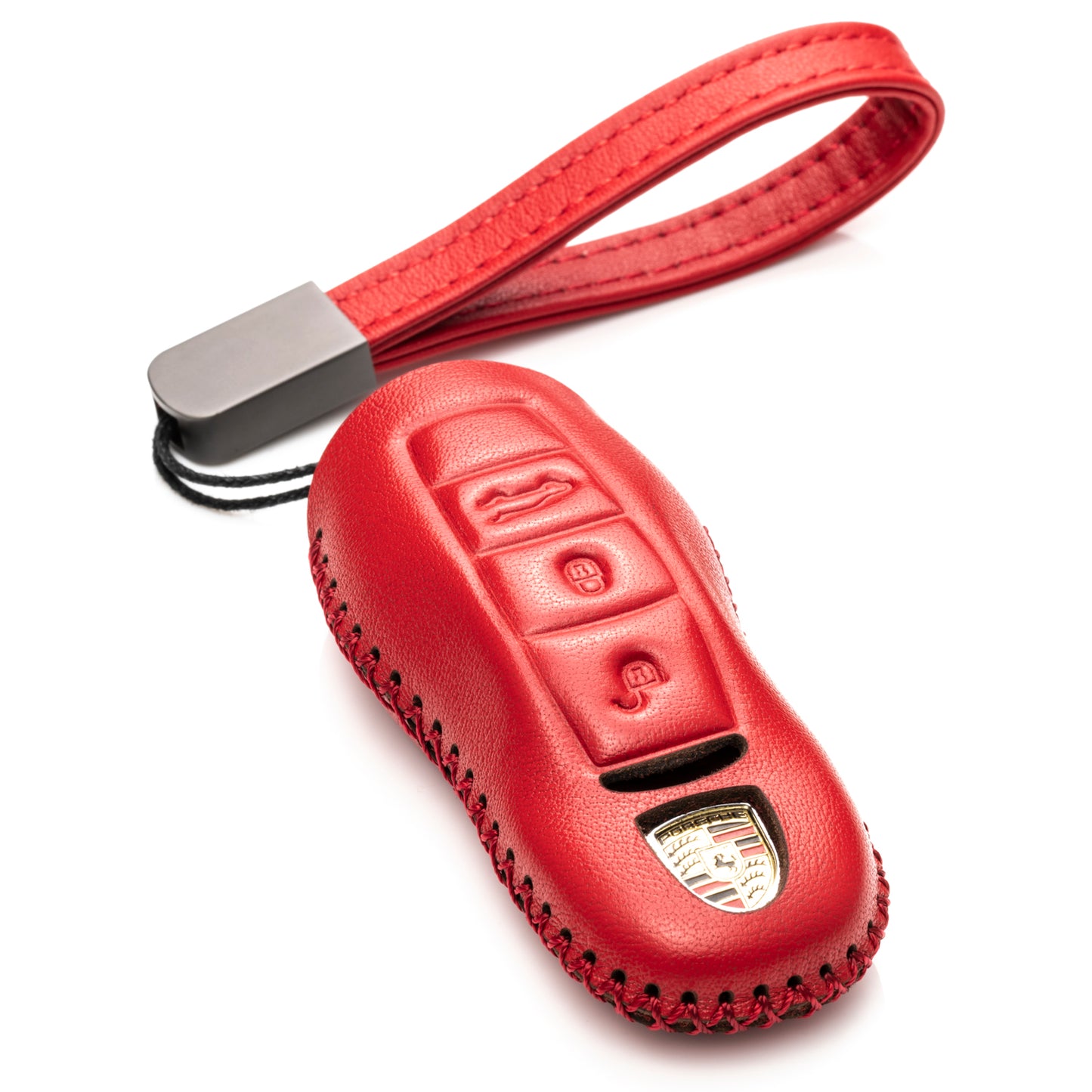 Vitodeco 3-Button Genuine Leather Smart Key Fob Case with Leather Key Strap Compatible for Porsche 718, Porsche 911, Porsche Panamera, Porsche Cayenne