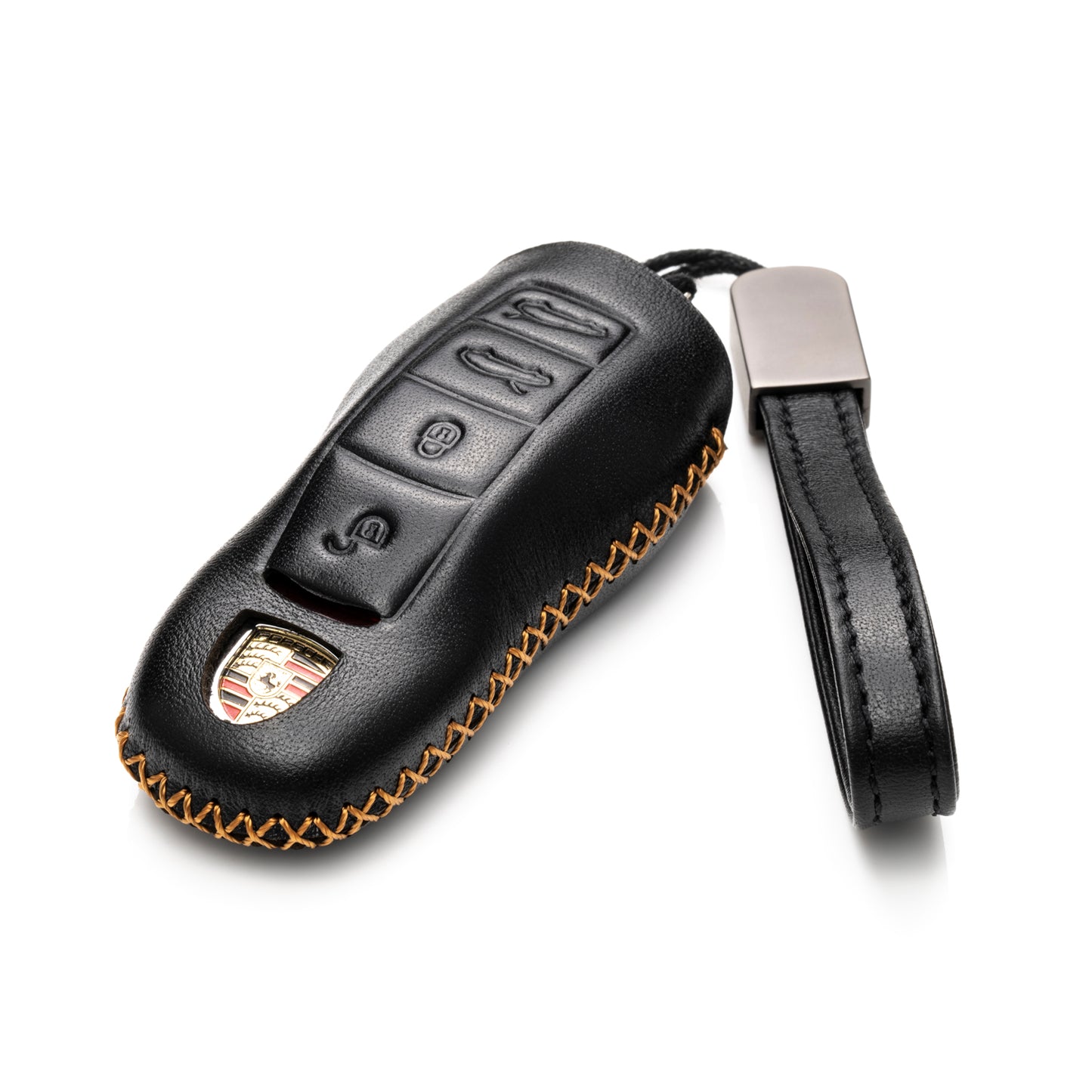 Vitodeco Genuine Leather Smart Key Fob Case with Leather Key Strap Compatible for Porsche 718, Porsche 911, Porsche Panamera, Porsche Cayenne