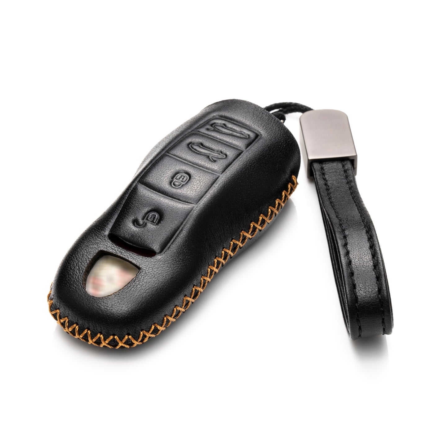 Vitodeco Genuine Leather Smart Key Fob Case with Leather Key Strap Compatible for Porsche 911, Cayenne, Macan, Panamera, Cayman, Boxster (2010 - 2022 Models), 4-Button