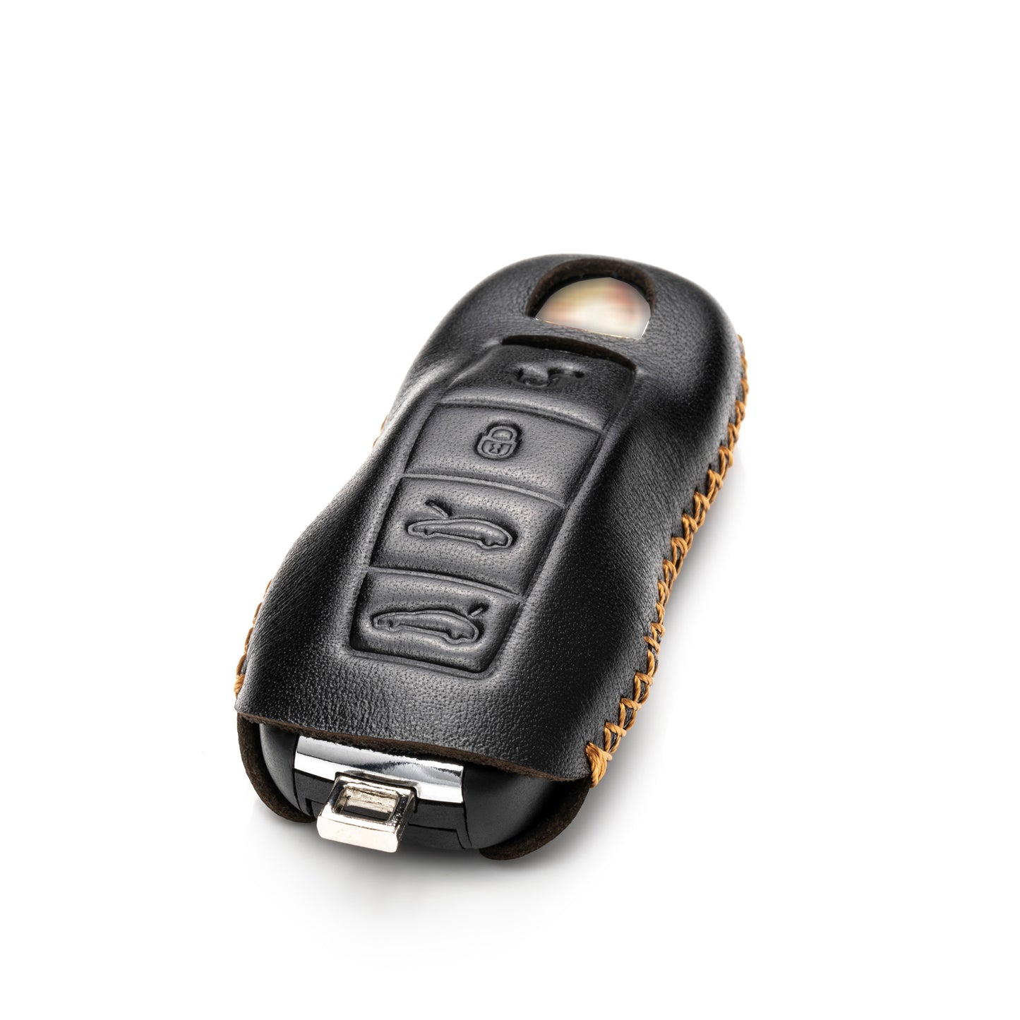 Vitodeco Genuine Leather Smart Key Fob Case with Leather Key Strap Compatible for Porsche 911, Cayenne, Macan, Panamera, Cayman, Boxster (2010 - 2022 Models), 4-Button