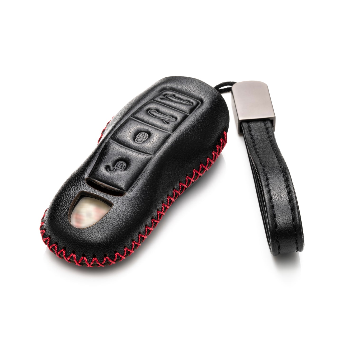 Vitodeco Genuine Leather Smart Key Fob Case with Leather Key Strap Compatible for Porsche 911, Cayenne, Macan, Panamera, Cayman, Boxster (2010 - 2022 Models), 4-Button