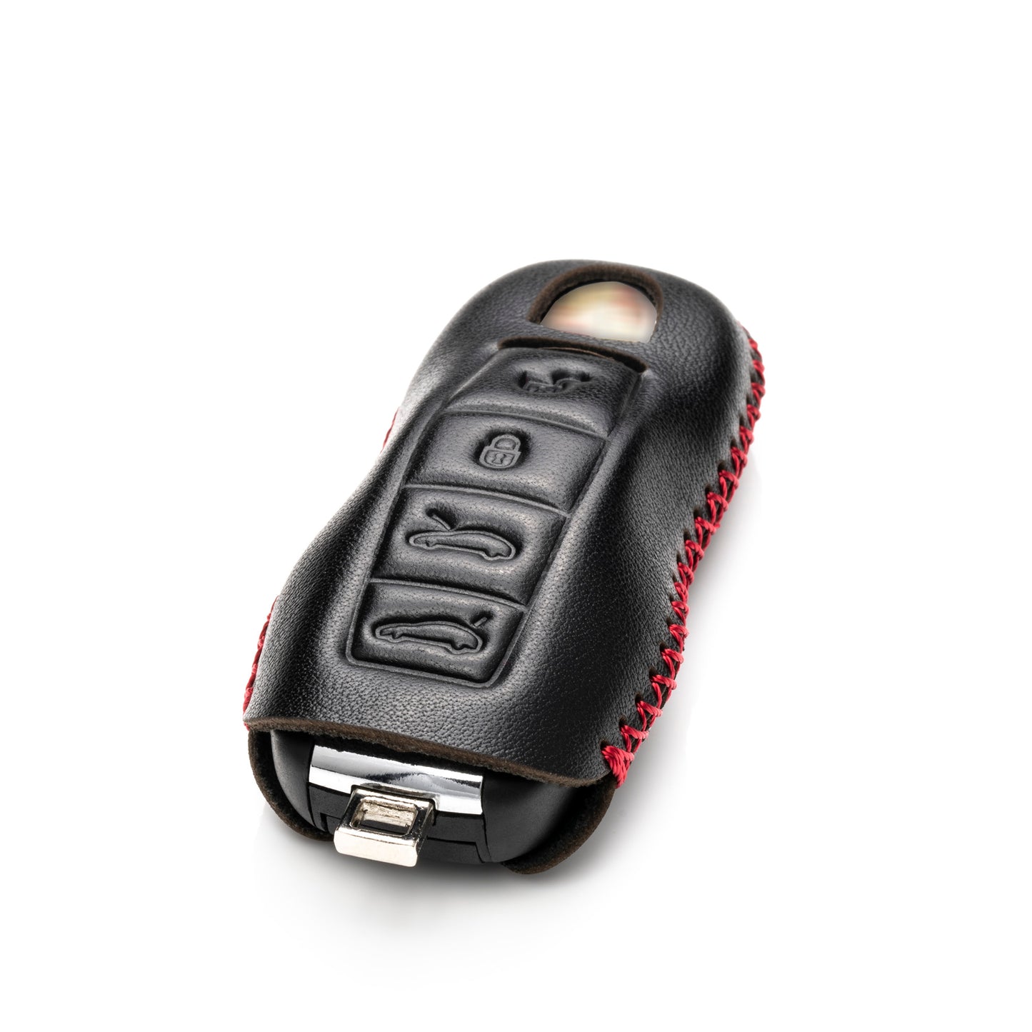 Vitodeco Genuine Leather Smart Key Fob Case with Leather Key Strap Compatible for Porsche 911, Cayenne, Macan, Panamera, Cayman, Boxster (2010 - 2022 Models), 4-Button