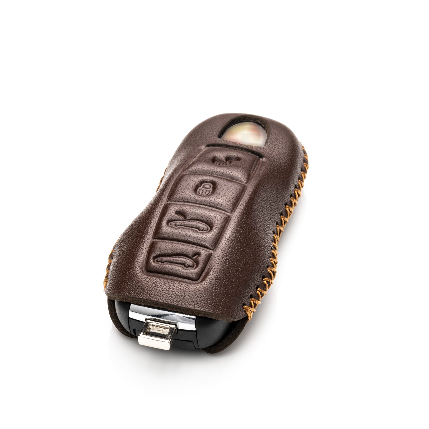 Vitodeco Genuine Leather Smart Key Fob Case with Leather Key Strap Compatible for Porsche 911, Cayenne, Macan, Panamera, Cayman, Boxster (2010 - 2022 Models), 4-Button