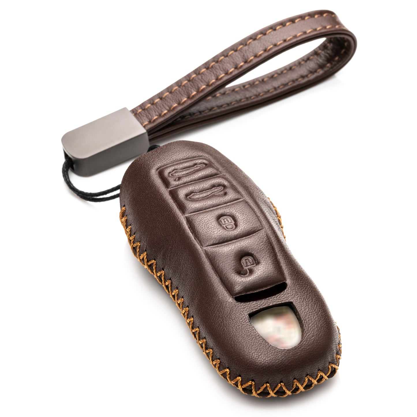 Vitodeco Genuine Leather Smart Key Fob Case with Leather Key Strap Compatible for Porsche 911, Cayenne, Macan, Panamera, Cayman, Boxster (2010 - 2022 Models), 4-Button
