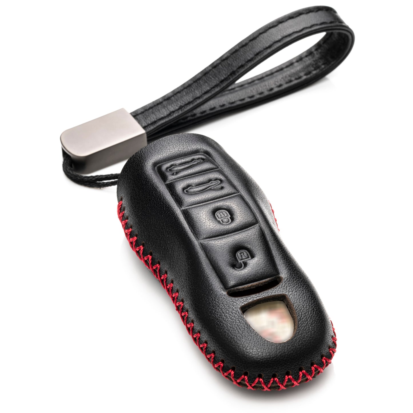 Vitodeco Genuine Leather Smart Key Fob Case with Leather Key Strap Compatible for Porsche 911, Cayenne, Macan, Panamera, Cayman, Boxster (2010 - 2022 Models), 4-Button